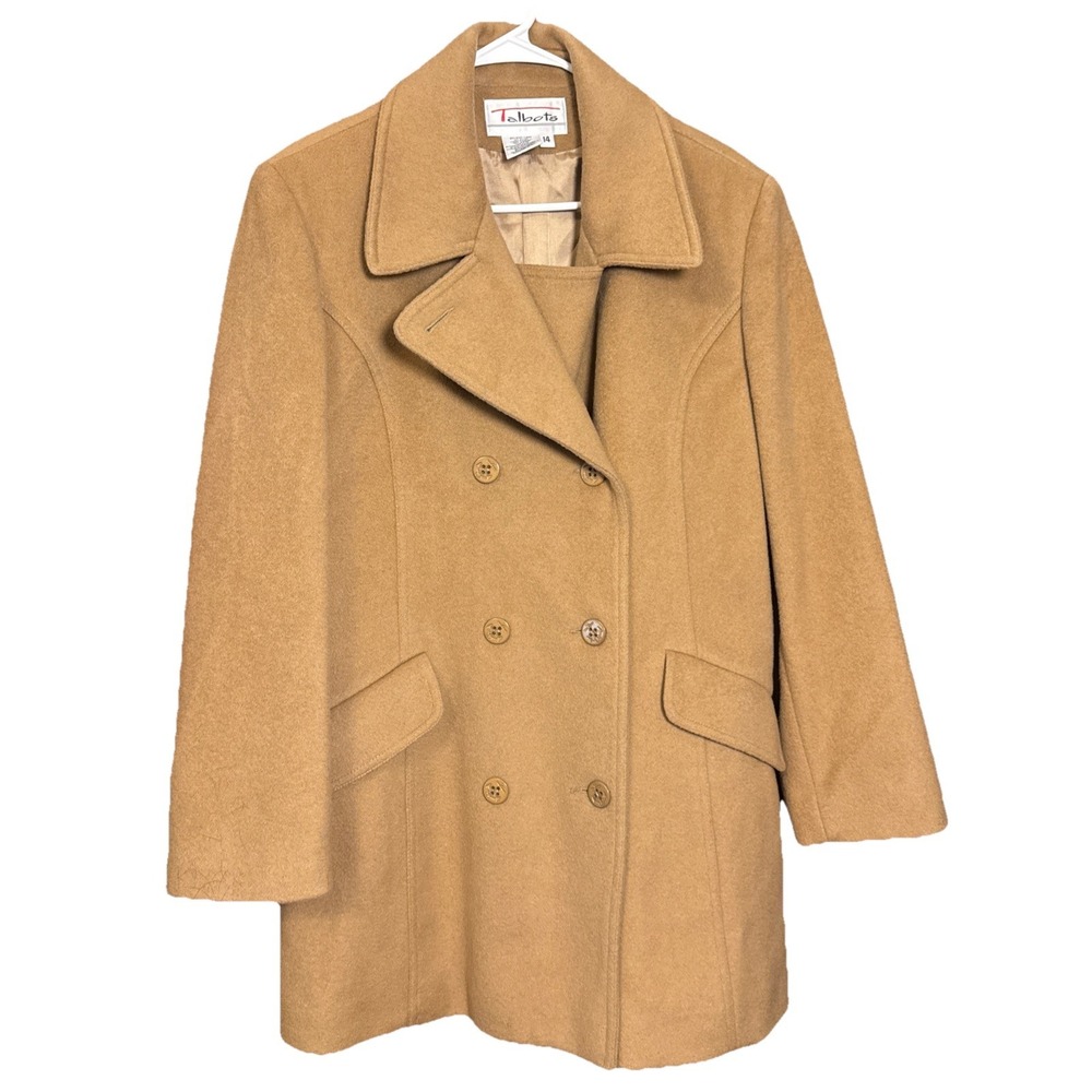 Talbots Women's Size 14 Camel‎ Wool Blend Peacoat Double Breasted Short Jacket